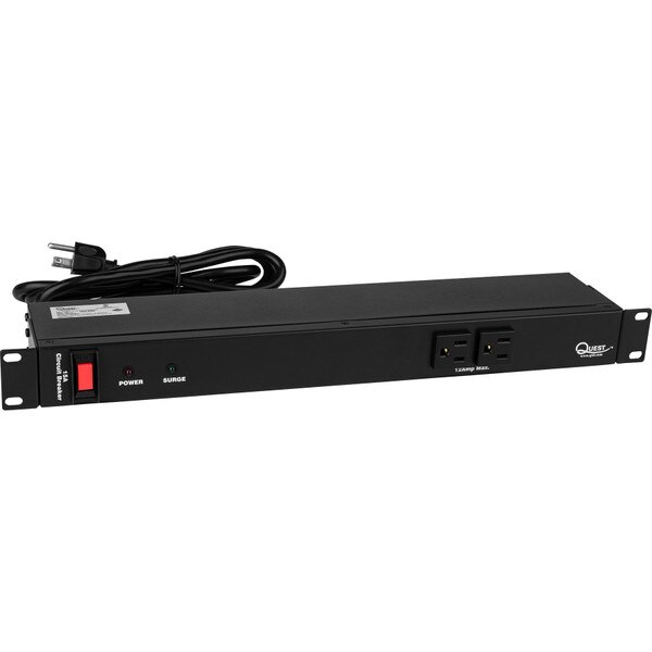 Quest Manufacturing HPSE10A 10 Outlets Horizontal 19" Rack Mount Surge/EMI Power Strip 120V/15A